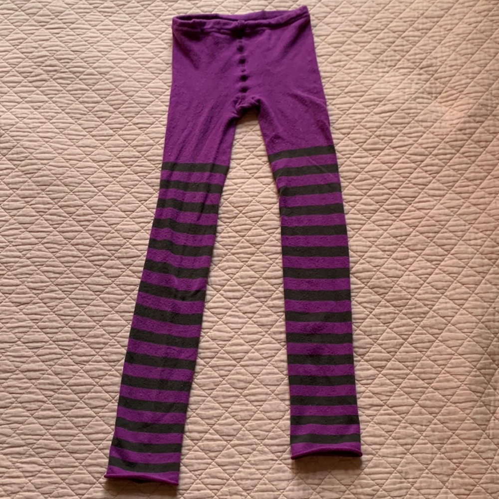 HUE - Leggings - Purple brown stripes Stretch cotton-nylon knit - Medium / large